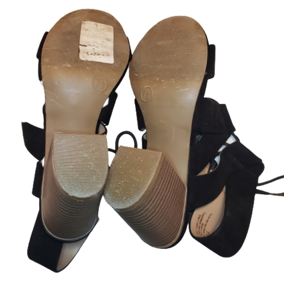 Merona Black Lace Up Open Toe Chunky Heels - Picture 9 of 10